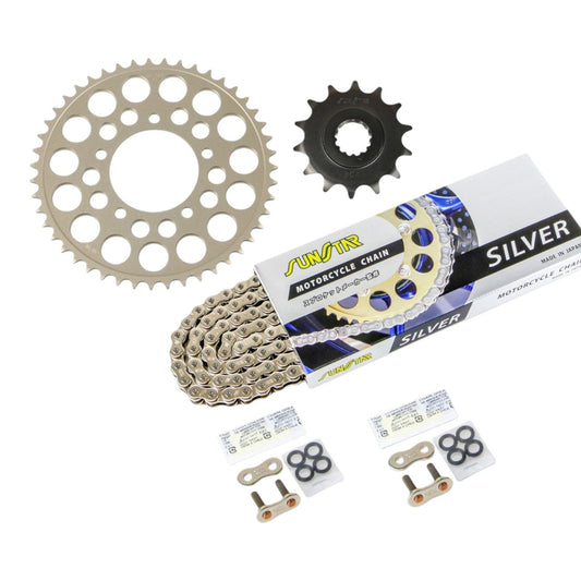 Sprocket & Chain Kit Silver 520 Front 14T Rear 47T 3-piece Set for Suzuki V-Strom 250 2017-2022 with SUNSTAR Chain