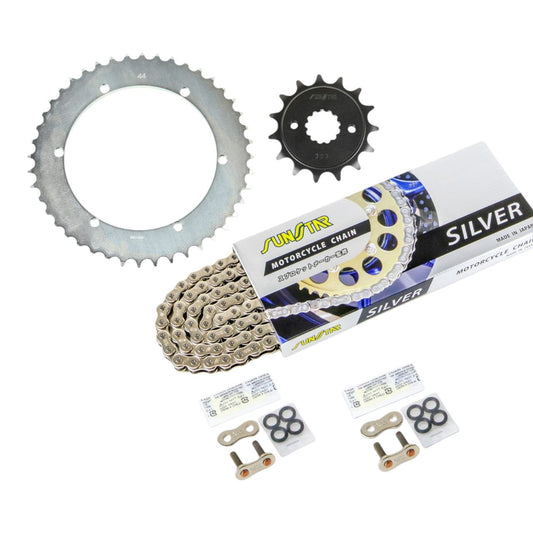 Sprocket & Chain Kit Silver 520 Front 15T Rear 44T 3-Piece Set Yamaha SR400 520 Conversion 78-87 SUNSTAR Chain