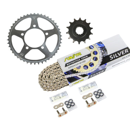 Sprocket & Chain Kit Silver 520 Front 14T Rear 46T 3-piece set for Suzuki GSR250/S/F 12-17, GSX250R 17-23, SUNSTAR Chain