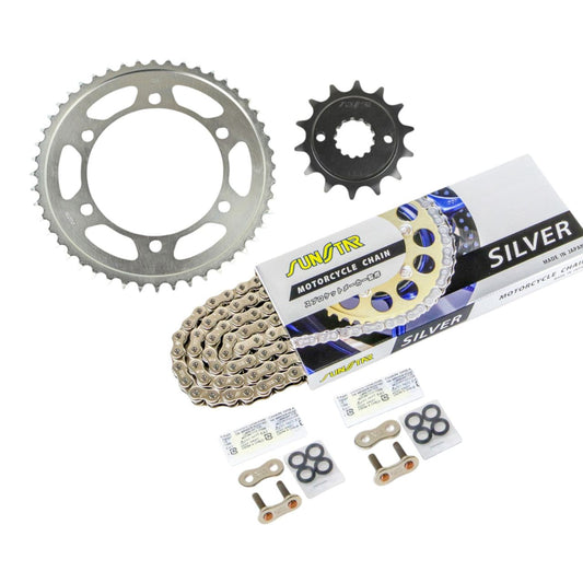 Sprocket & Chain Kit Silver 520 Front 14T Rear 48T 3-piece Set for Suzuki Kawasaki GSX250FX 02-05 BALIUS2 97-07 Balius SUNSTAR Chain