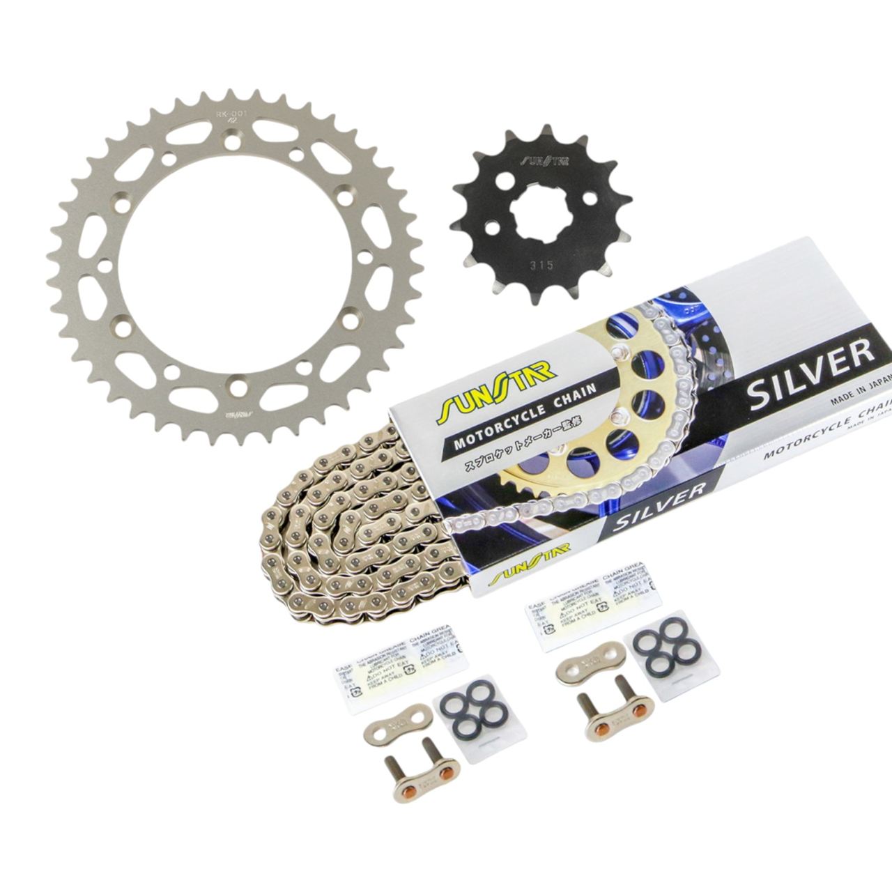 Sprocket & Chain Kit Silver 520 Front 14T Rear 42T 3-piece Set Kawasaki KDX220SR 94-99