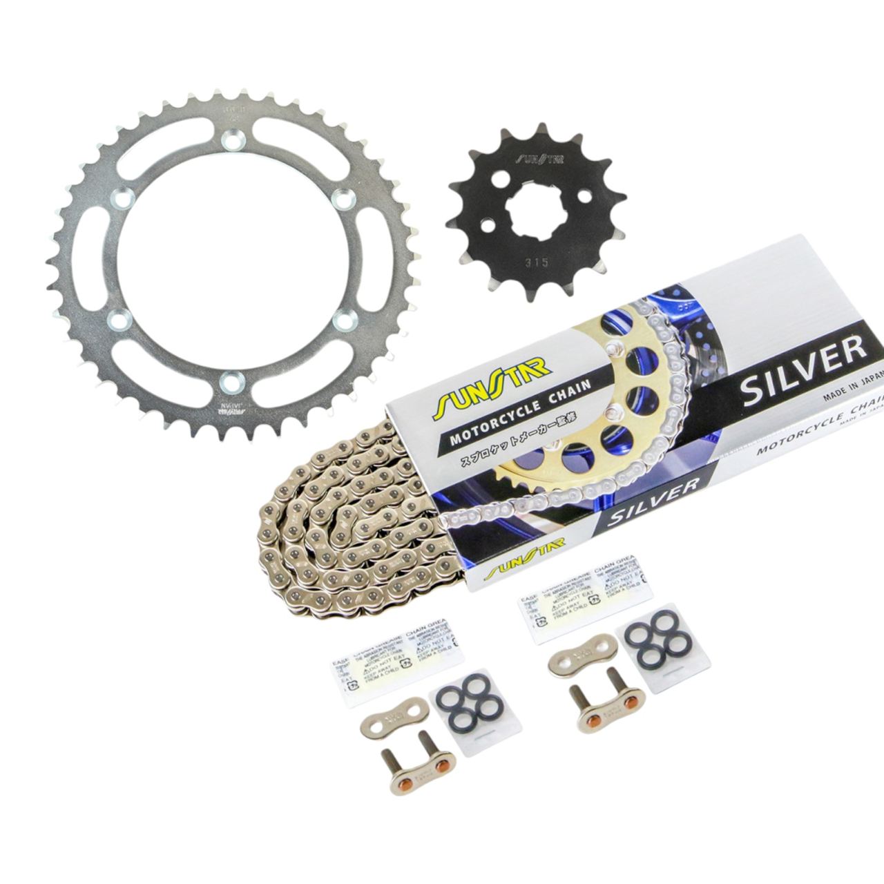 Sprocket & Chain Kit Silver 520 Front 14T Rear 42T 3-piece Set Kawasaki KLX250 SR ES 1993-2000