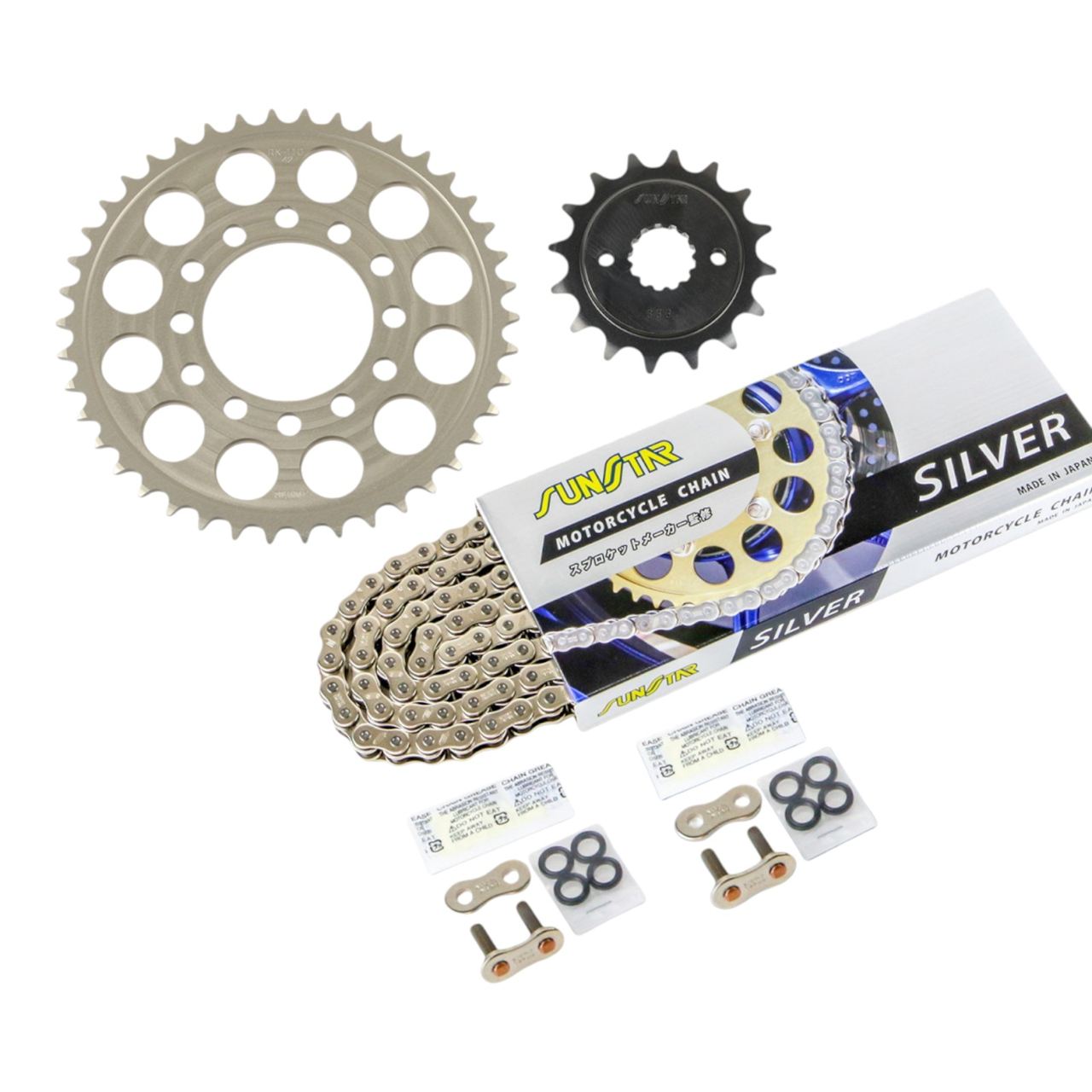 Sprocket & Chain Kit Silver 520 Front 16T Rear 42T 3-piece Set Kawasaki GPZ400/F/F2 83-85