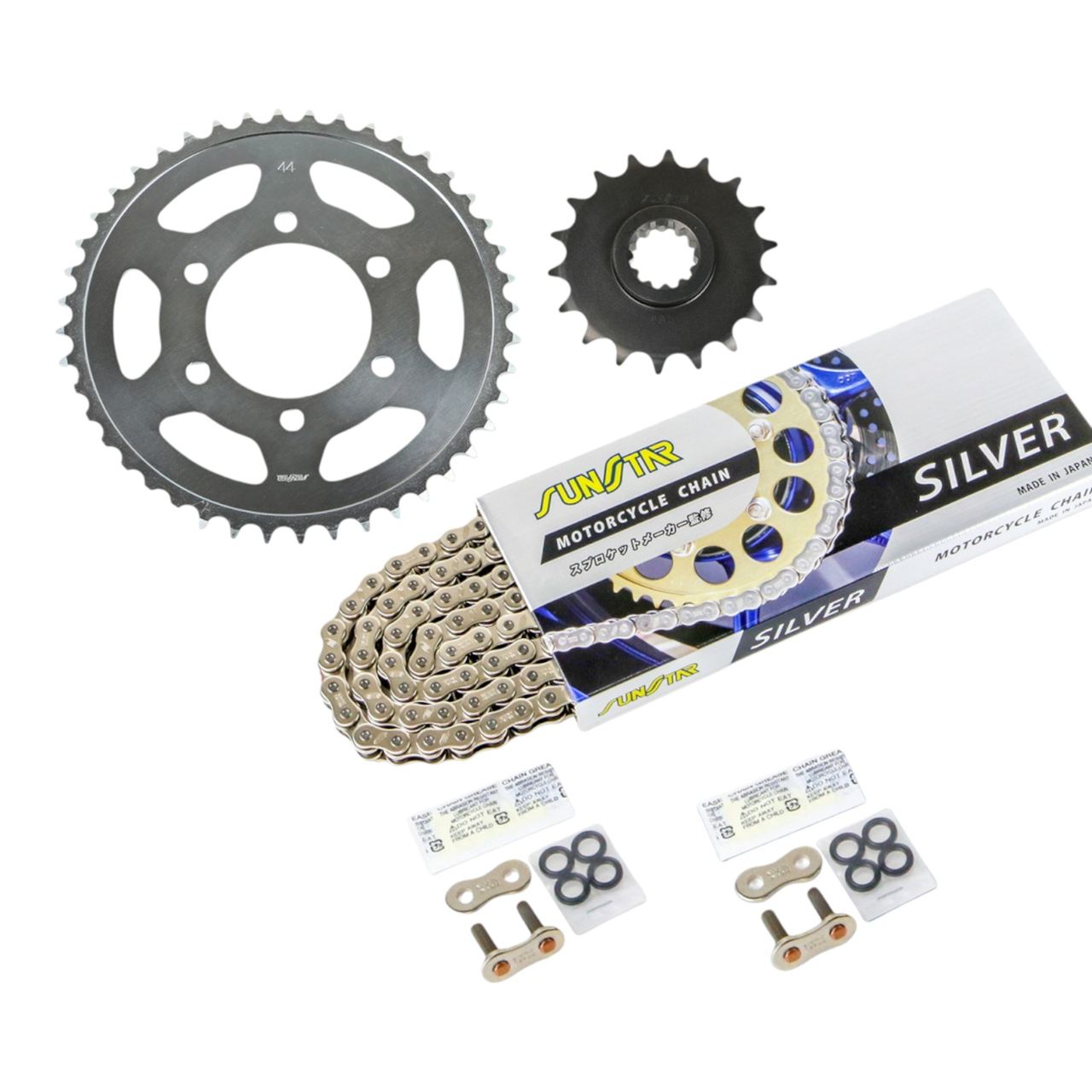 スプロケット&チェーンキット シルバー 525 フロント18T リア44T 3点セット カワサキ ZRX1200DAEG 09年-16年 ダエグ スプロケ チェーン