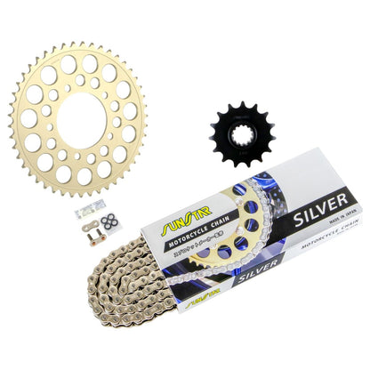 Sprocket & Chain Kit, Silver, 525, Front 15T, Rear 45T, CB400SF Version S/R 95-98, 3-Piece Set, SUNSTAR Chain
