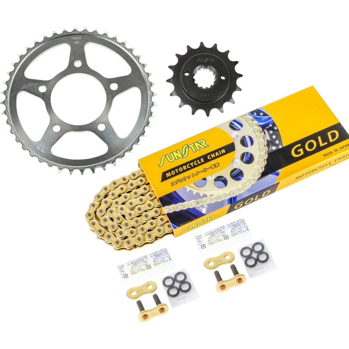 Sprocket & Chain Kit Gold 525 Front 16T Rear 44T Steed 400 VLX/VLS 98-00 Shadow 600 88-08 3-piece set SUNSTAR Chain