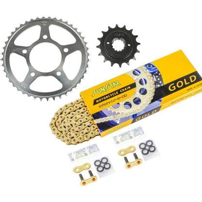 Sprocket & Chain Kit Gold 525 Front 16T Rear 44T Steed 400 VLX/VLS 98-00 Shadow 600 88-08 3-piece set SUNSTAR Chain