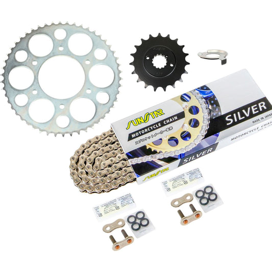 Sprocket & Chain Kit Silver 525 Front 19T Rear 50T 750RS (525 Convert) Touring Spec 73-75 Model 3-piece set SUNSTAR chain