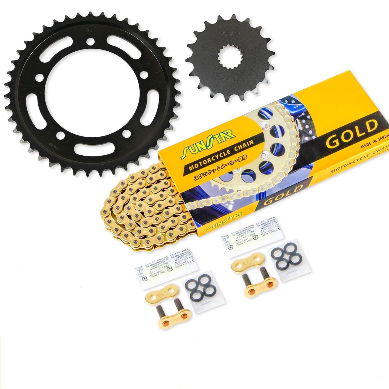 Sprocket & Chain Kit Gold 530 Front 18T Rear 43T for GSX1300R Hayabusa 08-18 / HAYABUSA 21-23 3-Piece Set SUNSTAR Chain
