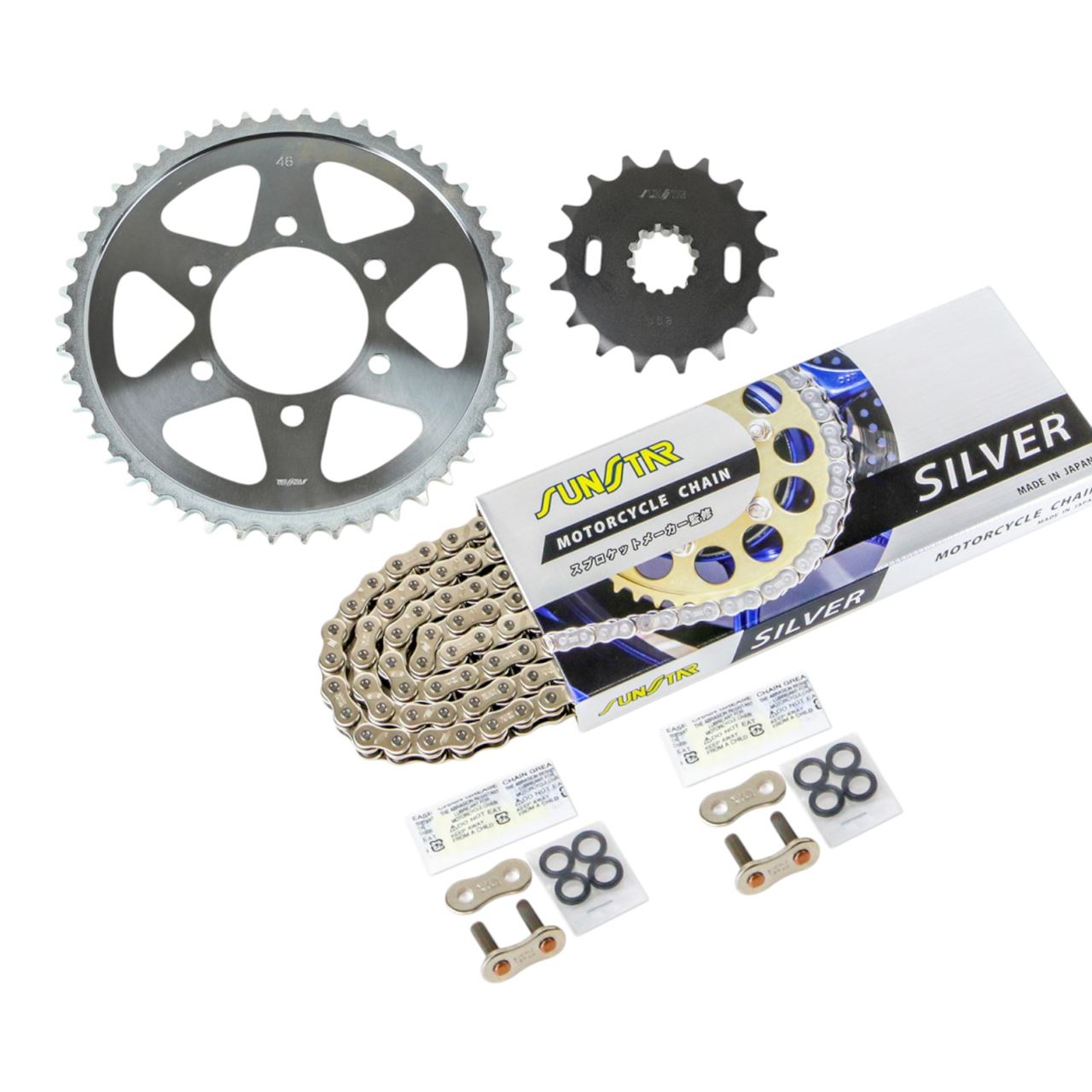 Sprocket & Chain Kit Silver 530 Front 17T Rear 46T Z1000R (530 Conversion) / Z1000J (530 Conversion) / Z1100GP (530 Conversion) 3-piece set SUNSTAR chain