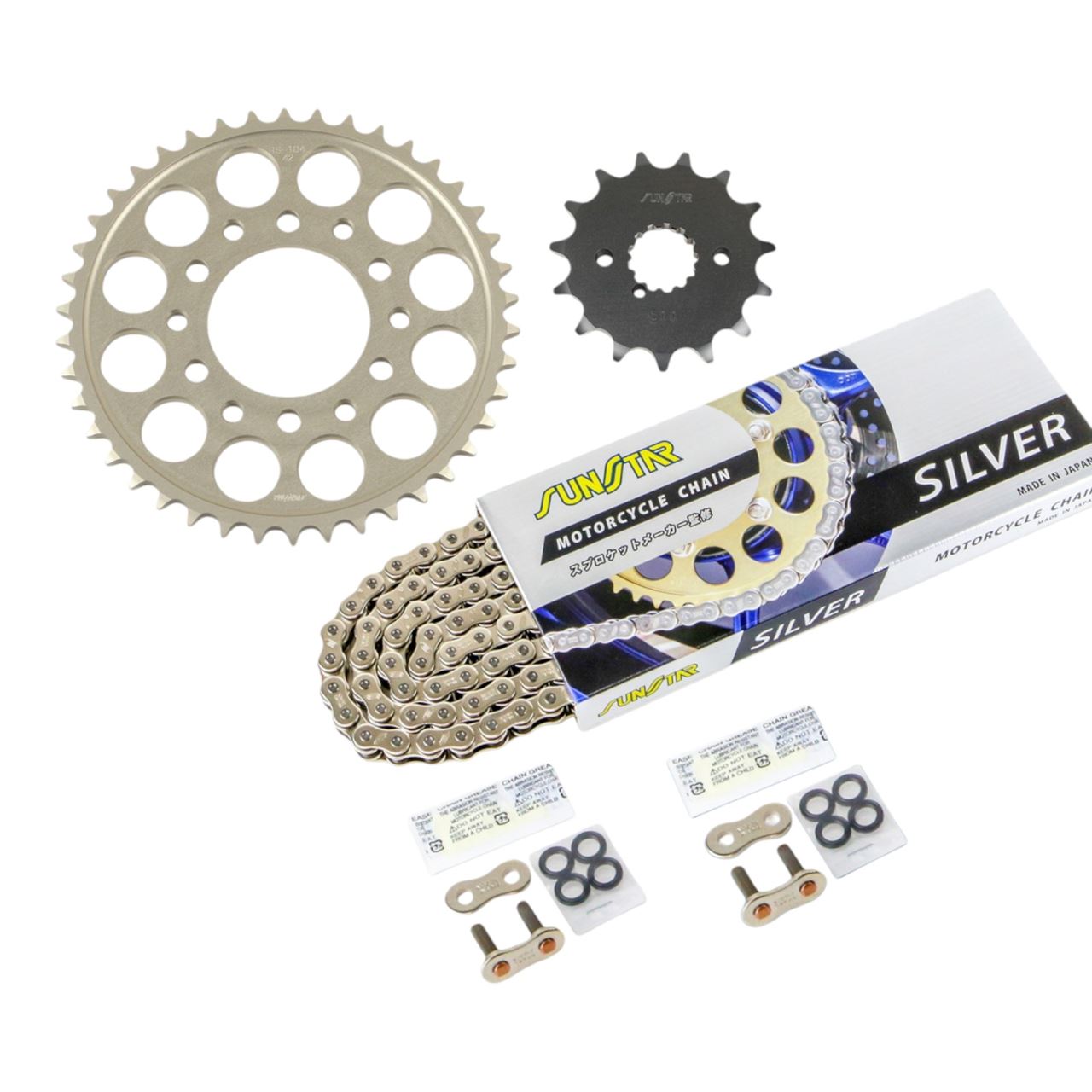 Sprocket & Chain Kit Silver 530 Front 15T Rear 42T GSX-R1100 (530 Convert) 93-94 3-Piece Set SUNSTAR Chain