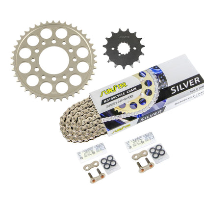 Sprocket & Chain Kit Silver 530 Front 15T Rear 42T GSX-R1100 (530 Convert) 93-94 3-Piece Set SUNSTAR Chain