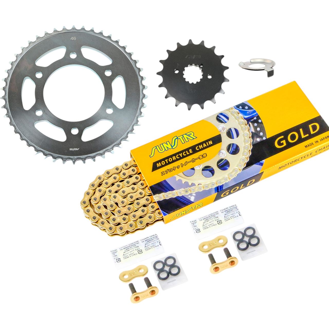 スプロケット&チェーンキット ゴールド 530 フロント17T リア46T 750RS(530コンバート) 73-75年/Z750FOUR(530コンバート) 76年 3点セット SUNSTARチェーン