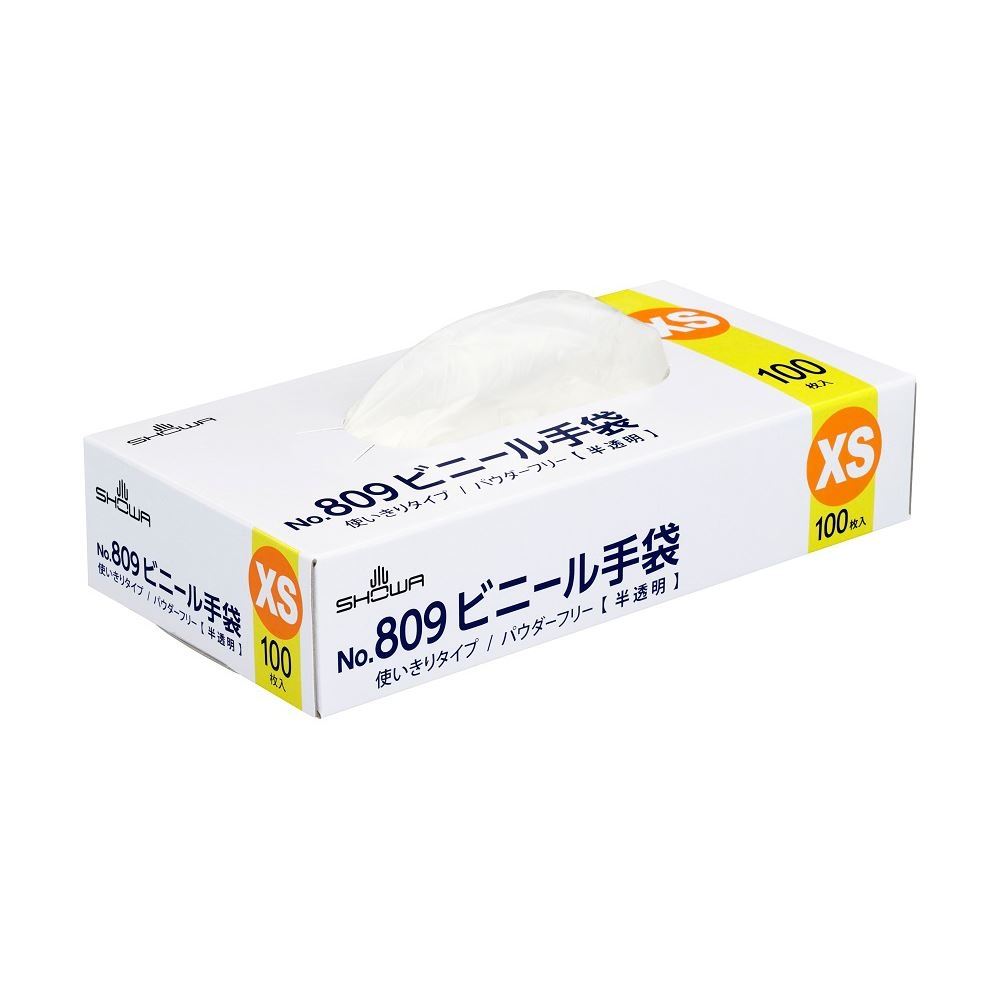 No.809 ビニール手袋 半透明 XS 100枚