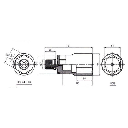 電ドル用ソケットビット 着脱式 プロスペック 24mm 6角