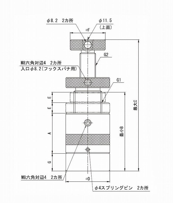 磁力付スクリューサポート 高さ120～220mm ロングストローク型 1セット(2個)