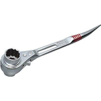 総ミガキ曲がりしの付・両口ラチェットレンチ ショートタイプスライド穴付 17×21mm