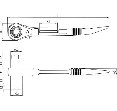 4サイズラチェットレンチ 全長198mm ショートタイプ