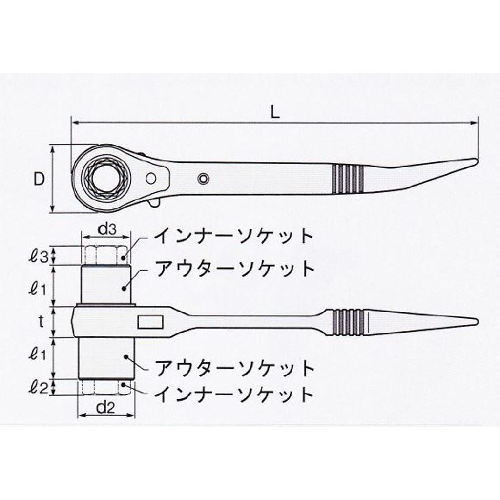 アルミ製4サイズラチェットレンチ 10・13・14・17mm ショートタイプ