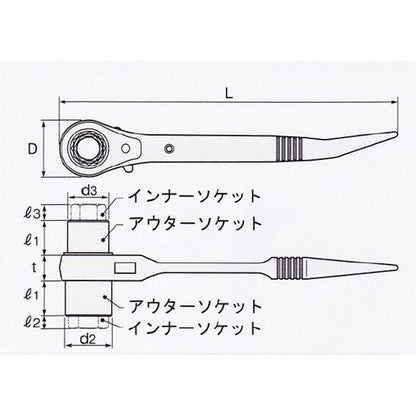 アルミ製4サイズラチェットレンチ 10・13・14・17mm ショートタイプ