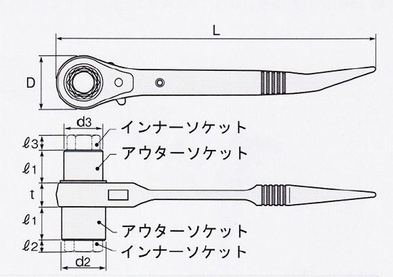 4サイズラチェットレンチ 全長240mm ショートタイプ