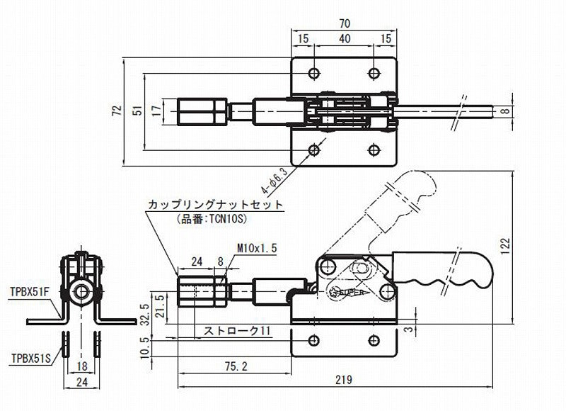 横押し型トグルクランプ ストローク11mm ストレートベース