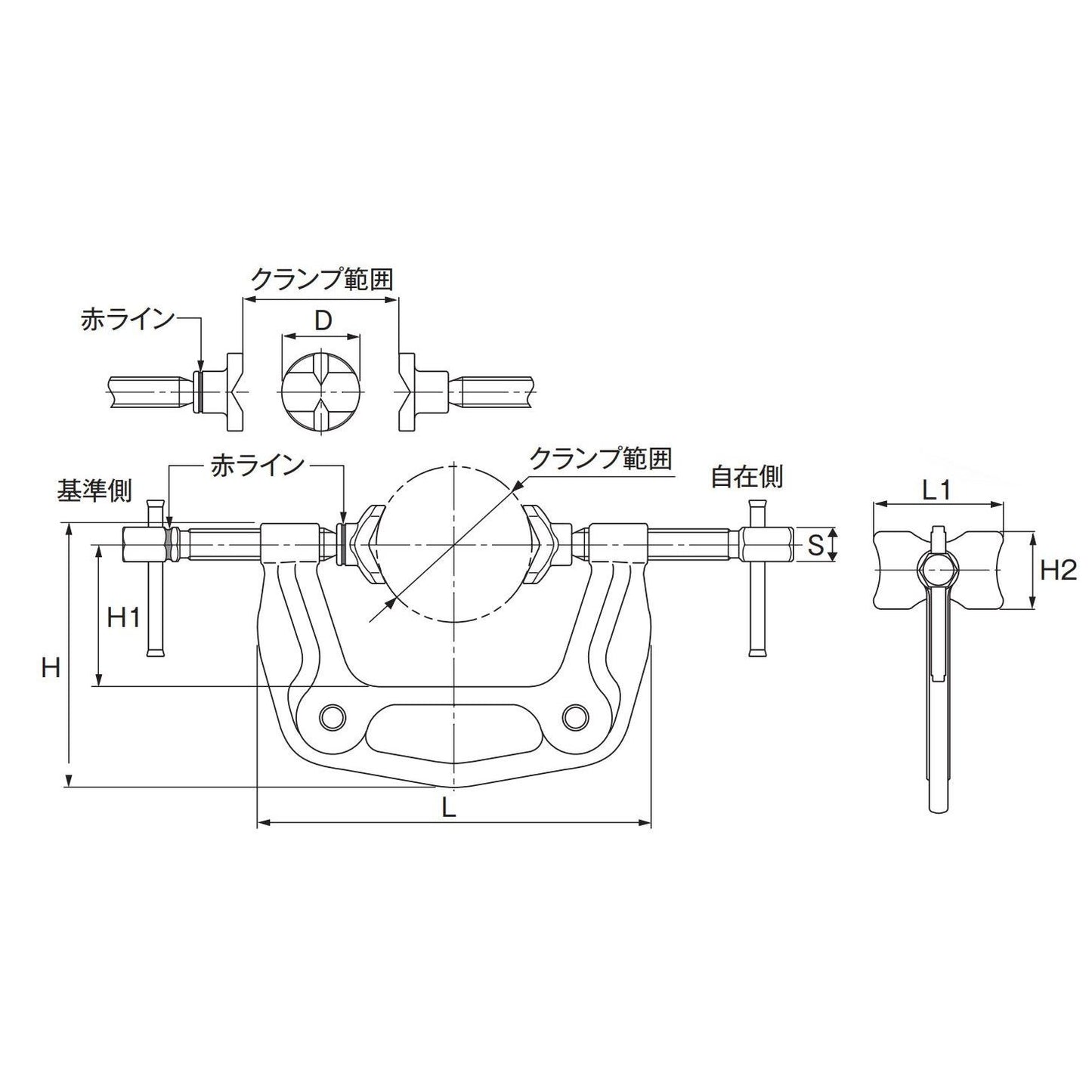 溶接用マルチクランプ V型φ42.7～114.3mm/丸型0～115mm ディープタイプ