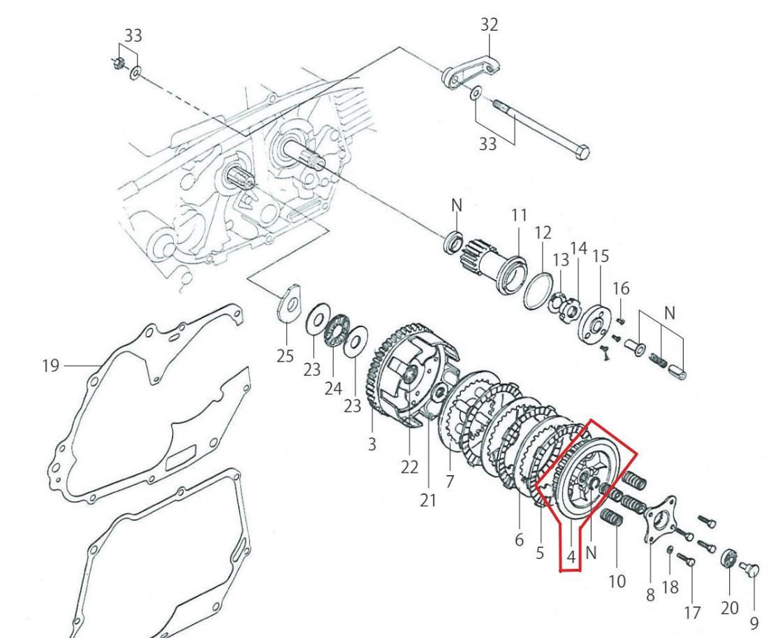 Clutch center for 3-plate clutch