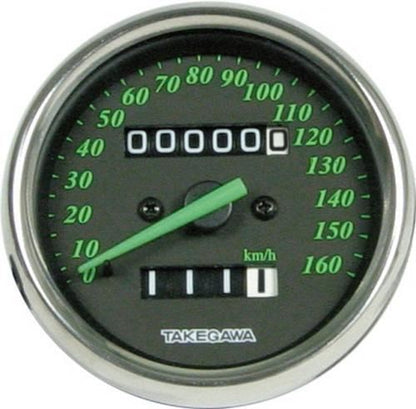 スピードメーター ブラック&グリーン φ65mm 汎用(6V車/12V車)