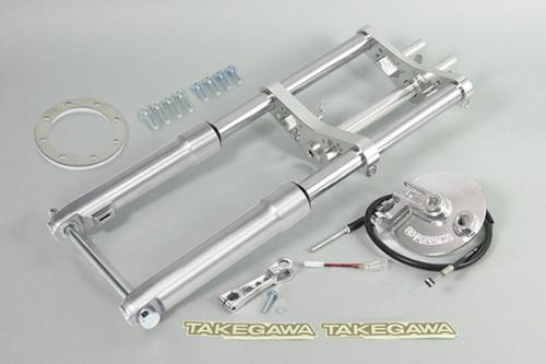 φ27フロントフォークキット タイプ2 バーハンドル用 ドラムブレーキ ノーマル/武川製8インチ用ホイール フェンダー無し 40mm シルバー モンキー/モンキーＦＩ