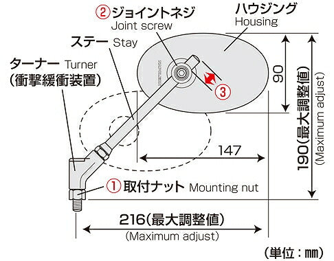 左右セット クラシカル2 ミラー 10mm 正ネジ ブラック シルバー鏡 左右セット