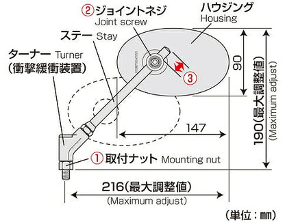 左右セット クラシカル2 ミラー 10mm 正ネジ ブラック シルバー鏡 左右セット