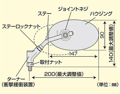 左右セット クラシカル3 ミラー 10mm 正ネジ メッキ 左右セット