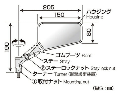 クロス2 ミラー 10mm ブラック 正ネジ 左