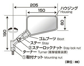 左右セット クロス2 ミラー 8mm ブラック 正ネジ 左右 セット