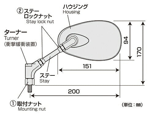 ナポレオン スティングレー ミラー メッキ 10mm 正ネジ 左右共通