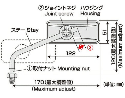 左右セット リトラミラー M10 10mm 正ネジ メッキ シルバー鏡 左右セット