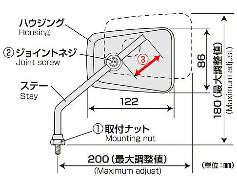 エーゼット ミラー 10mm 正ネジ ブラック 左右共通