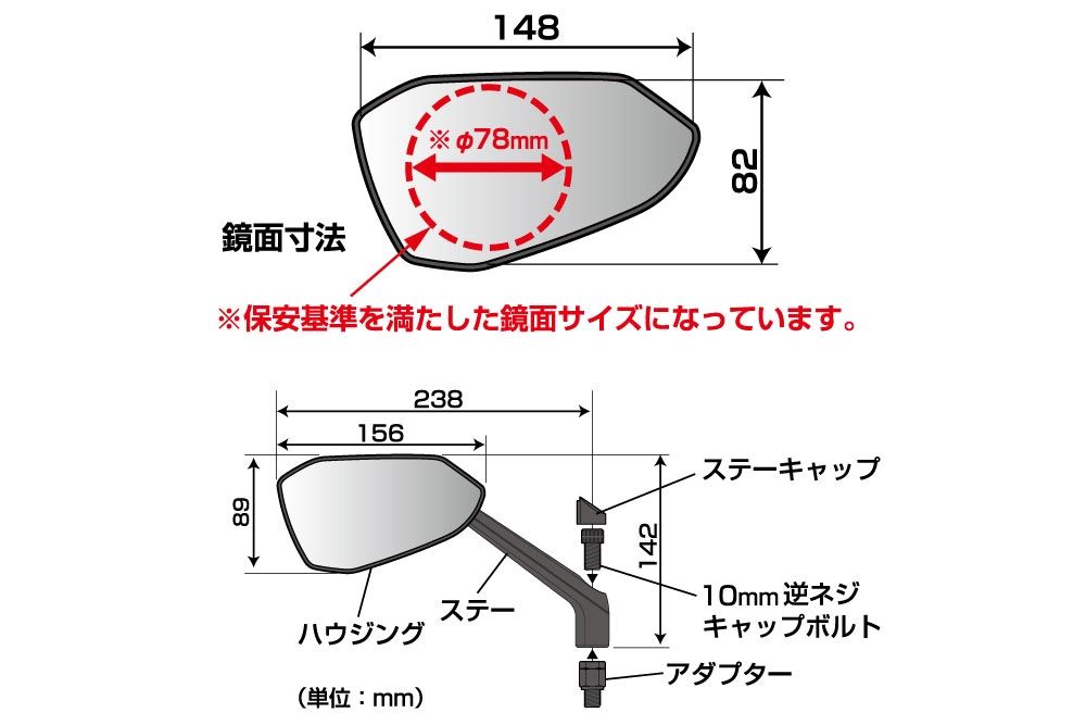 リッジミラーR(右側) ブラック