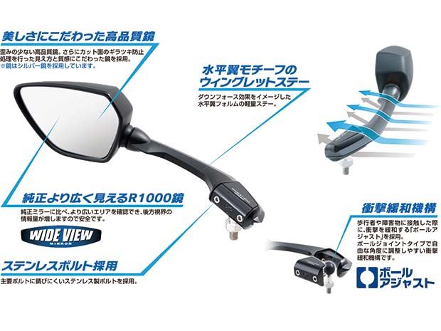 シャークミラー8L 左側 ブラック 10mm/正ネジ 1個