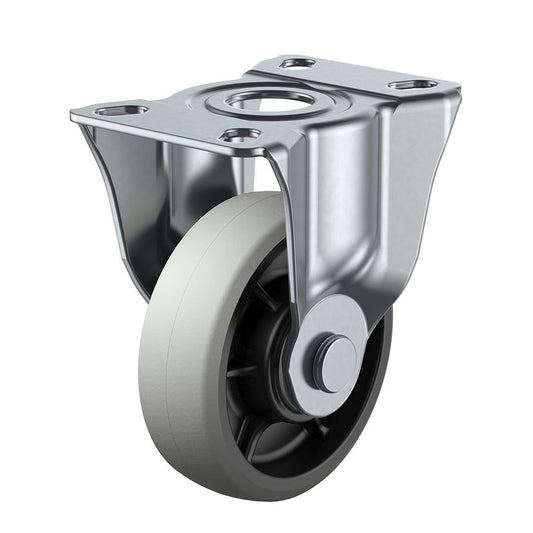 産業用キャスター 固定車 車輪径：Φ100mm/車輪材質：ウレタン(B入)/ホイル材質：ナイロン/車輪色：グレー 1個入