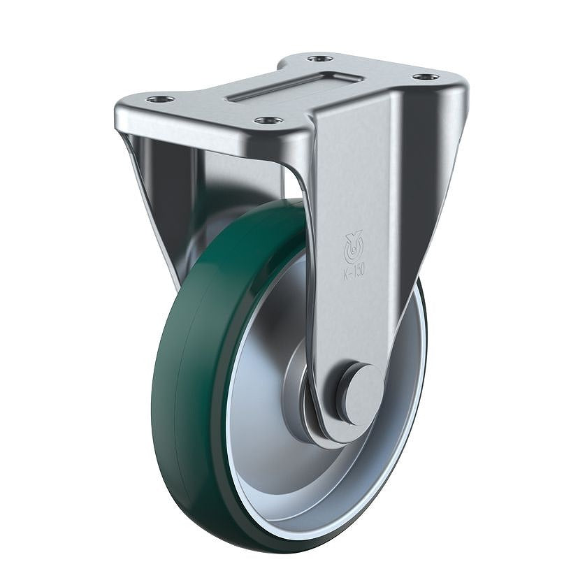 産業用キャスター 固定車 車輪径：Φ150mm/車輪材質：ウレタン(B入)/ホイル材質：スチール/車輪色：グリーン 1個入