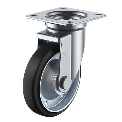 産業用キャスター 自在車 車輪径：Φ150mm/車輪材質：ゴム(B入)/ホイル材質：スチール/車輪色：ブラック 1個入