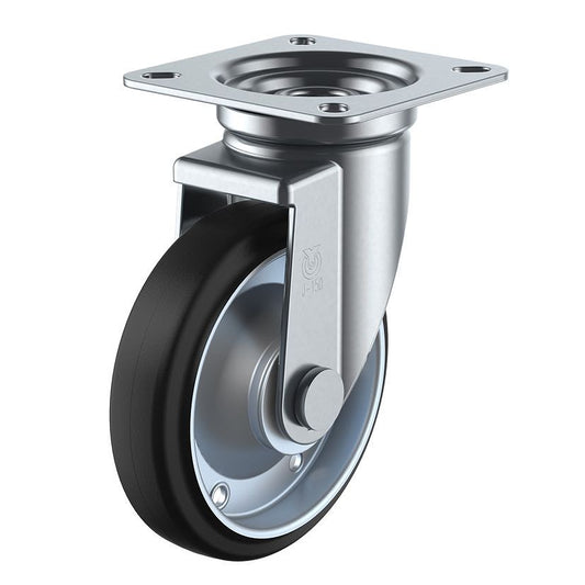 産業用キャスター 自在車 車輪径：Φ150mm/車輪材質：ゴム(B入)/ホイル材質：スチール/車輪色：ブラック 1個入