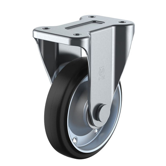 産業用キャスター 固定車 車輪径：Φ150mm/車輪材質：ゴム(B入)/ホイル材質：スチール/車輪色：ブラック 1個入