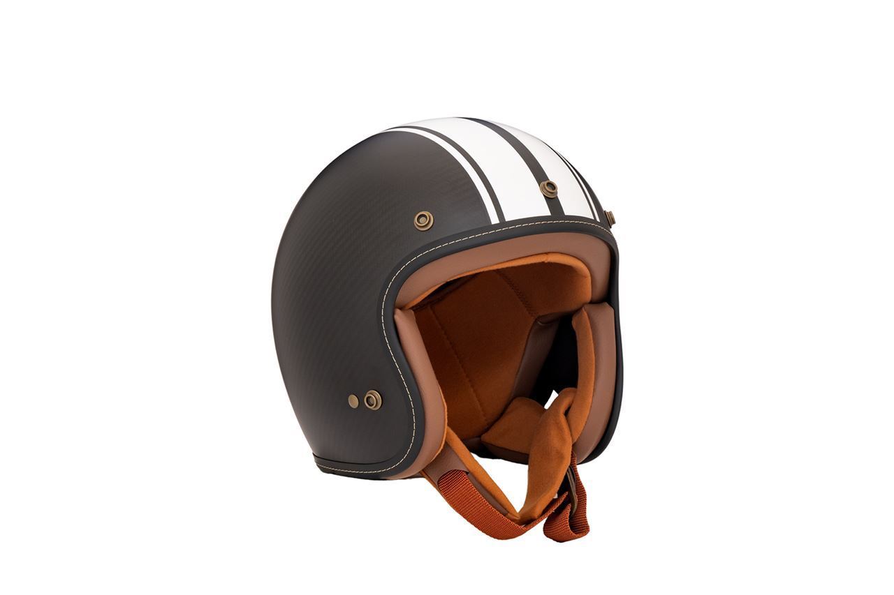 Flyboy Jet 2 Carbon Hybrid Jet Helmet White Stripe/Brown