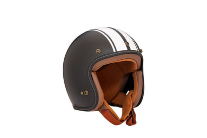 Flyboy Jet 2 Carbon Hybrid Jet Helmet White Stripe/Brown