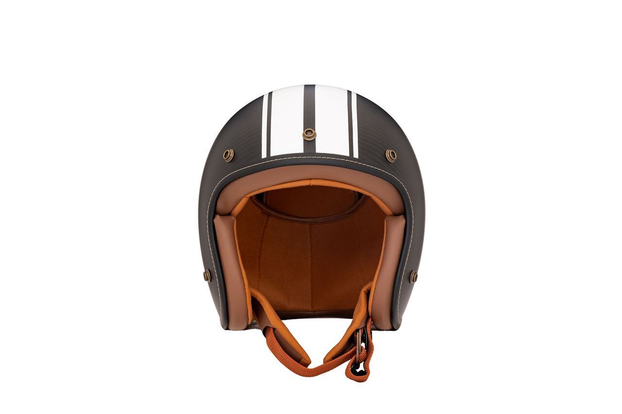 Flyboy Jet 2 Carbon Hybrid Jet Helmet White Stripe/Brown
