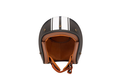 Flyboy Jet 2 Carbon Hybrid Jet Helmet White Stripe/Brown