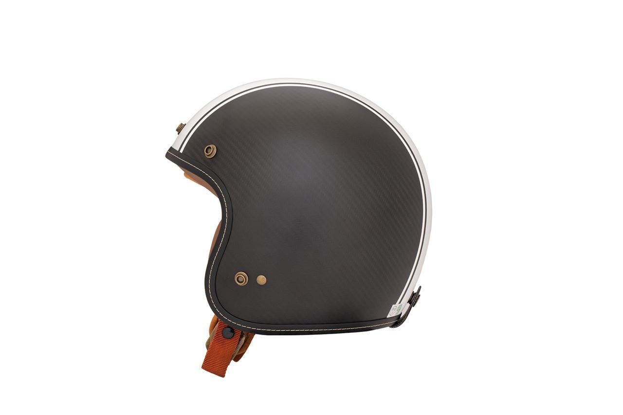 Flyboy Jet 2 Carbon Hybrid Jet Helmet White Stripe/Brown